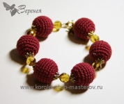 Браслет из бусин, обвязанных пряжей &quot;Нарцисс&quot;. Браслет на руку &quot;Экзотическая роза&quot;.